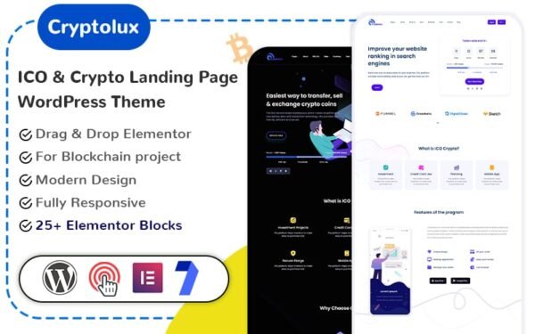Cryptolux – ICO & Crypto Landing Page WordPress Theme