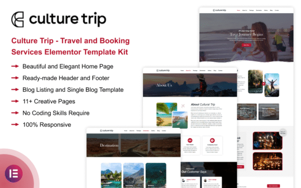 Culture Trip – Travel and Booking Services Elementor Template Kit Elementor Kit