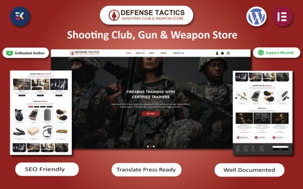 Defense Tactics – Shooting Club, Gun & Weapon Store WordPress Elementor Template WordPress Theme
