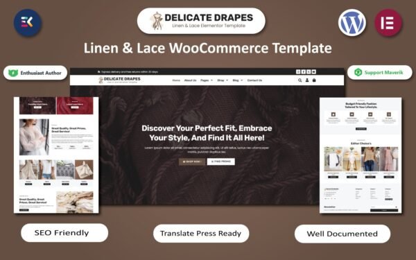 Delicate Drapes – Linen & Lace Fashion WooCommerce Elementor Template WordPress Theme