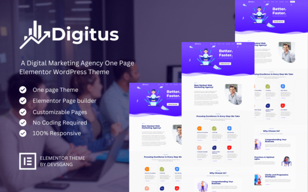 Digitus – A Digital Marketing Agency Elementor Theme WordPress Theme