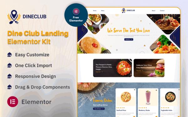 Dineclub Restaurant Landing Page Elementor Kit