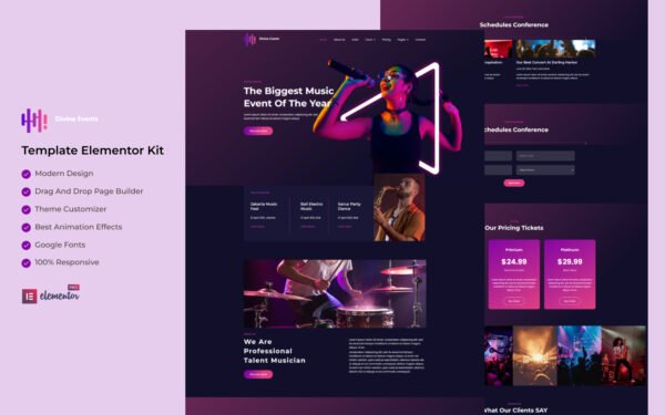 Divine Events – Musical Event Ready to Use Elementor Template Kit Elementor Kit