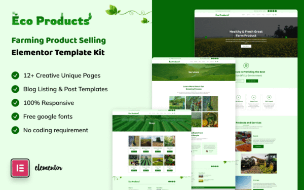 Eco Products – Farming Product Selling Elementor Template Kit Elementor Kit