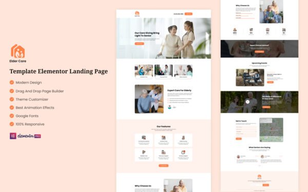 Elder Care – Old Aged People Care Services Elementor Template Elementor Kit