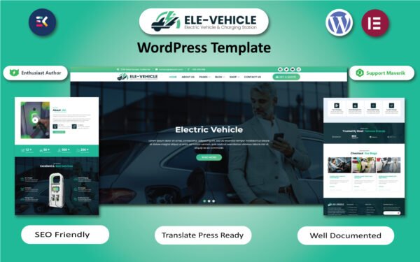 ELE-Vehicle – Electric Vehicle & Charging Station WordPress Elementor Template WordPress Theme