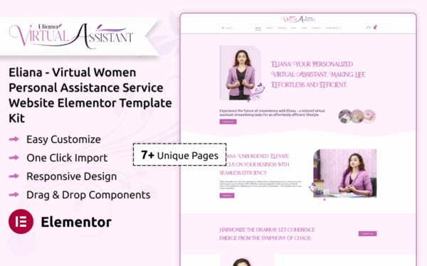 Eliana Women Virtual Assistance WordPress Elementor Template Kit Elementor Kit