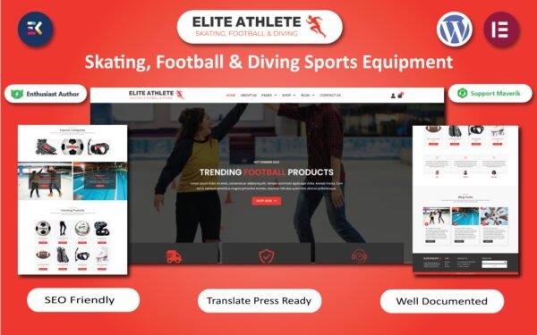 Elite Athlete – Skating, Football & Diving Sports Equipment WooCommerce Elementor Template WooCommerce Theme