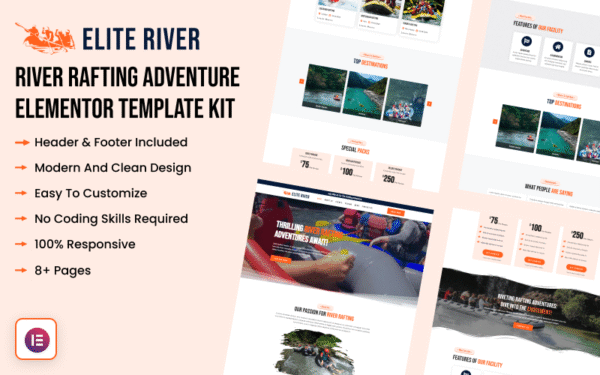 Elite River – River Rafting Adventure Elementor Template Kit Elementor Kit
