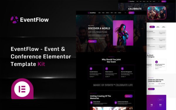 EventFlow – Event & Conference Elementor Pro Template Kit Elementor Kit