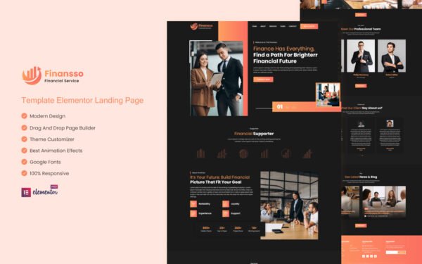Finansso – Financial Services and Consulting Elementor Landing Page Elementor Kit