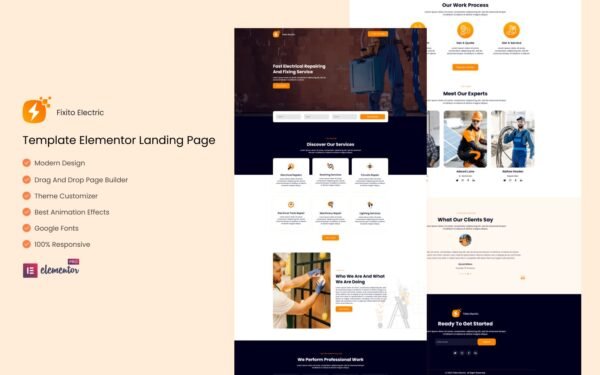 Fixoto Electric Repair Services – Elementor Landing Page Template Elementor Kit