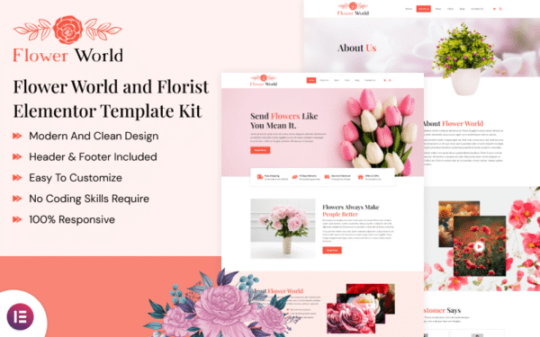 Flower World – Online Flower Selling Elementor Template Kit Elementor Kit
