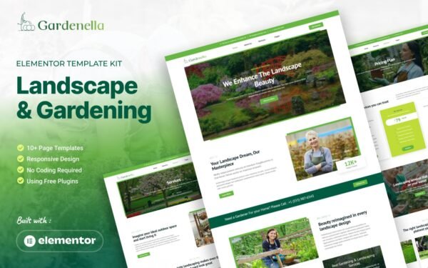 Gardenella – Landscape & Gardening Service Elementor Template Kit Elementor Kit