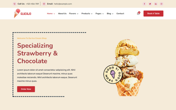Glaciajo – Ice Cream and Online Food Shop eCommerce, WooCommerce and WordPress Theme WooCommerce Theme