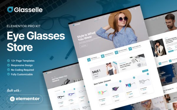 Glasselle – Eyeglasses Store Elementor Pro Template kit Elementor Kit