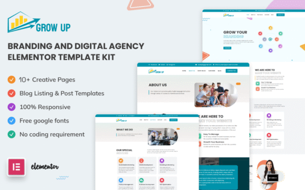 Grow Up – Branding and Digital Agency Elementor Template Kit Elementor Kit