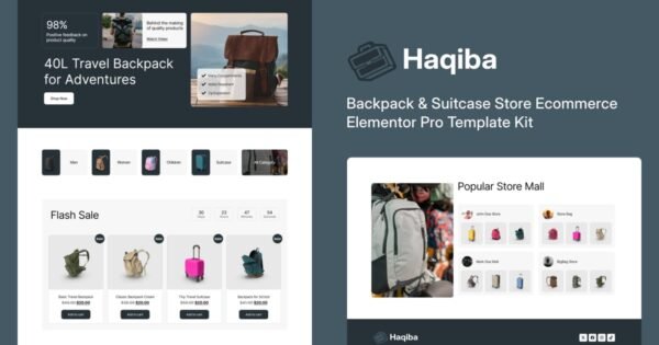 Haqiba – Backpack & Suitcase Store Ecommerce Elementor Pro Template Kit