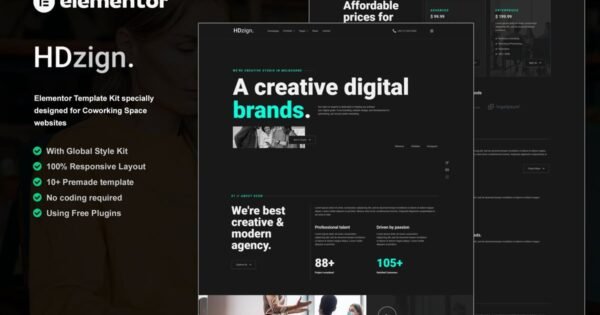 HDzign – Dark Digital Agency Elementor Template Kit