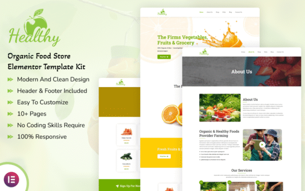 Healthy – Organic Food Store Elementor Template Kit Elementor Kit