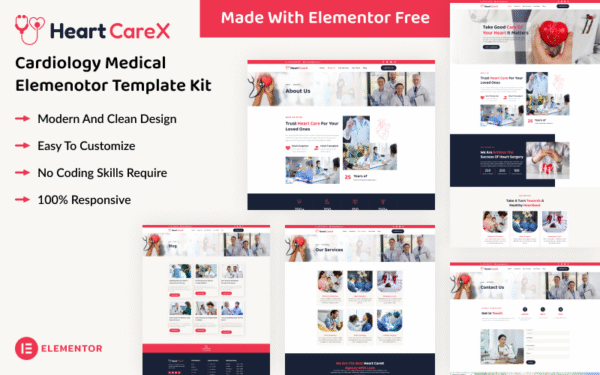 Heart Carex – Cardiology Medical Elementor Template Kit Elementor Kit