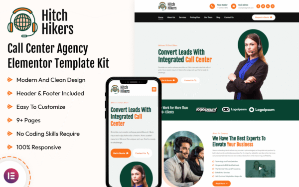 Hitch Hikers – Call Center Agency Elementor Template Kit Elementor Kit