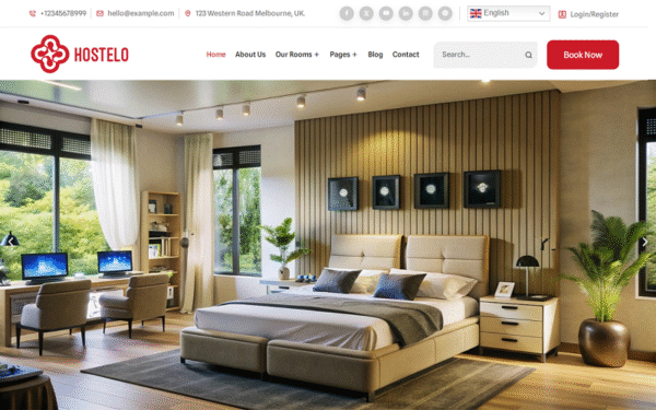 Hostelo – Hostel, Dormitory, Hall, Boarding, House, Residence Booking Elementor WordPress Theme