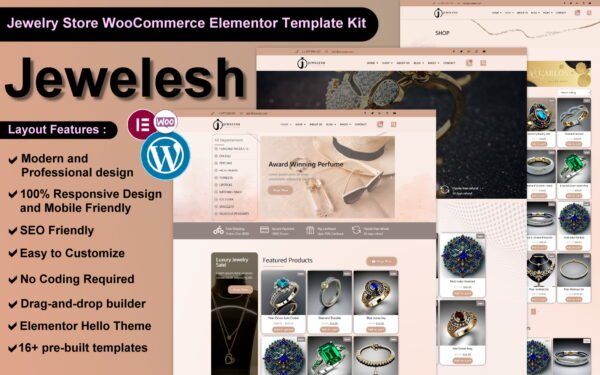 Jewelesh – Jewelry and Cosmetics Store WooCommerce Elementor Template Kit Elementor Kit