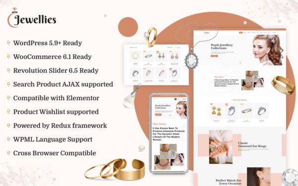 Jewellies – Online Jewellery Shopping Elementor Woocommerce Theme With AI Content Generator WooCommerce Theme