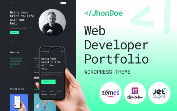 Jhon Doe – Contemporary Web Developer WordPress Theme