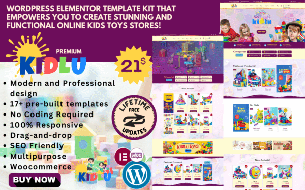 Kidlu – WooCommerce Elementor Template Kit for toy, clothing, and fashion stores Elementor Kit