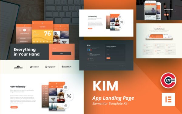 Kim – App Landing Page Elementor Kit Template