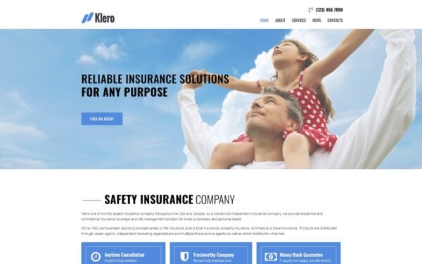 Klero – Insurance Services Multipurpose Classic WordPress Elementor Theme WordPress Theme