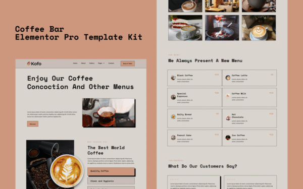 Kofo – Coffee Bar Elementor Pro Template Kit Elementor Kit