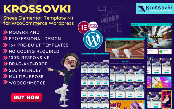 Krossovki – Running Shoes, Sports Shop Woocommerce Elementor template kit Elementor Kit