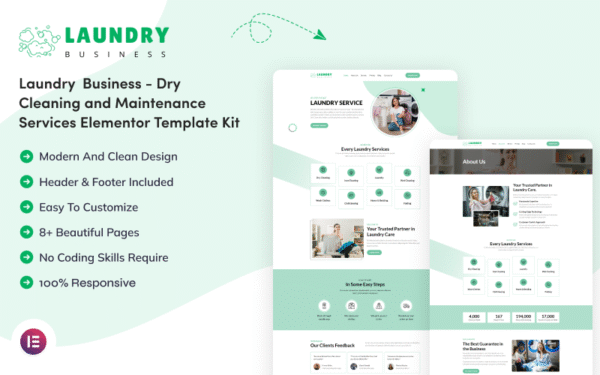 Laundry Business – Dry Cleaning and Maintenance Services Elementor Template Kit Elementor Kit