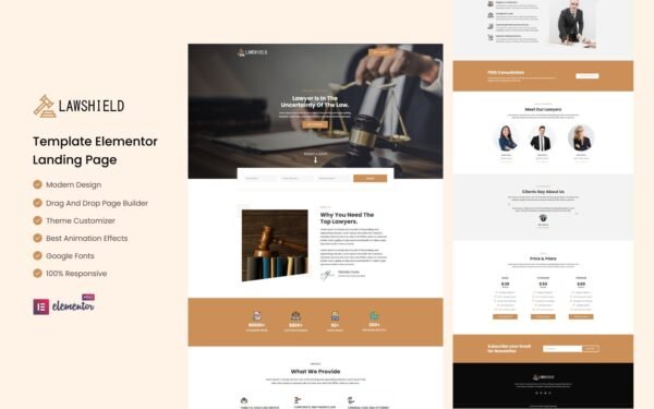 Law shield – Lawyer Services Elementor Landing Page Template Elementor Kit