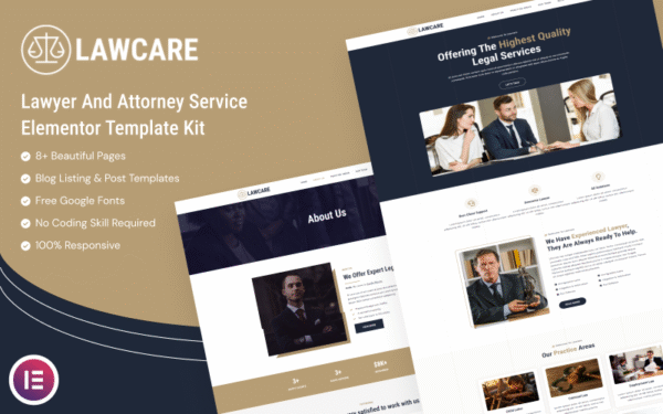 Lawcare – Lawyer and Attorney Service Elementor Template Kit Elementor Kit