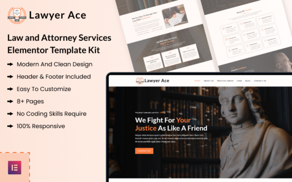 Lawyer Ace – Law and Attorney Services Elementor Template Kit Elementor Kit