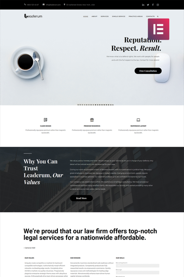 Leaderum – Minimal Business WordPress Elementor Theme WordPress Theme