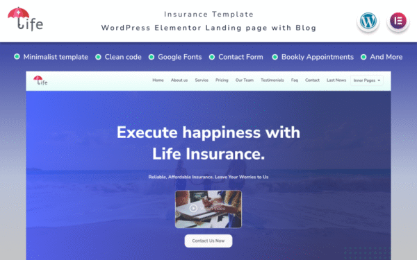 Life – Insurance Сompany Landing page with Blog Elementor WordPress Theme