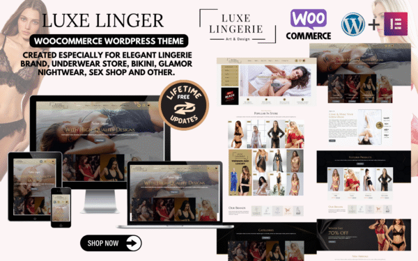 Luxe Linger – Elegant Lingerie Brand, Underwear Store, Bikini, Glamor Nightwear, Sex shop WordPress Theme