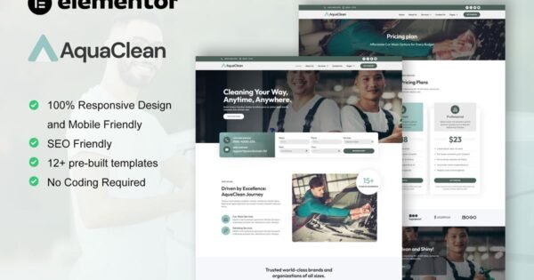 AquaClean – Car Washing & Cleaning Services Elementor Template Kit