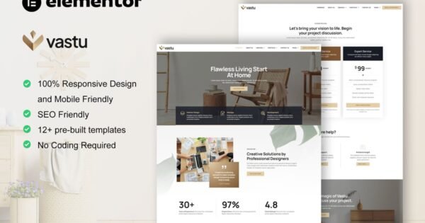 Vastu – Interior Design Service Elementor Pro Template Kit