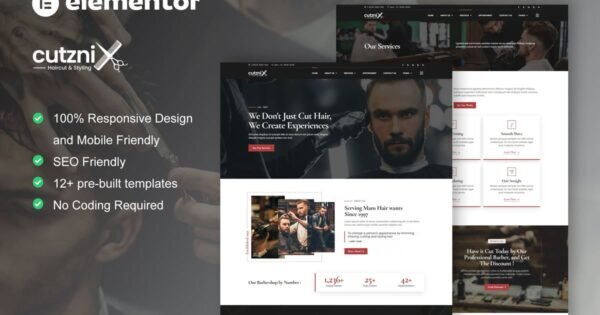 Cutznix – Barbershop & Hair Salon Elementor Template Kit