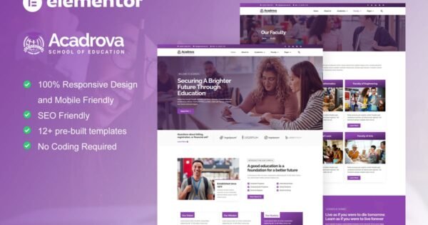 Acadrova – University & School Education Elementor Pro Template Kit