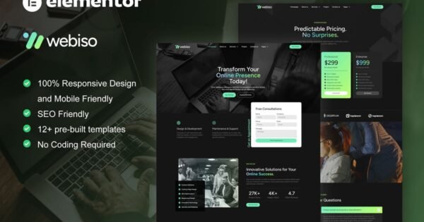 Webiso – Dark Digital Agency Elementor Template Kit