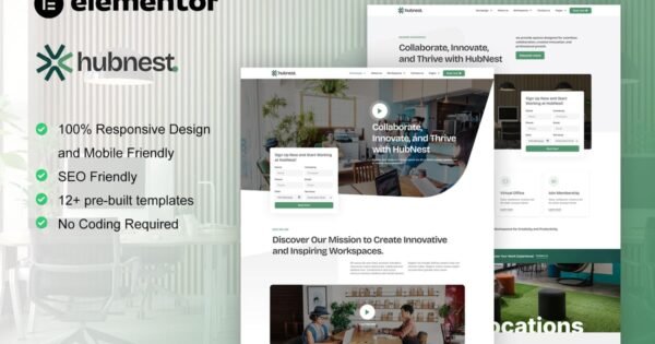 Hubnest – Coworking Space & Virtual Office Elementor Pro Template Kit