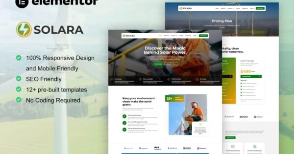 Solara – Solar Panel & Renewable Energy Elementor Template Kit