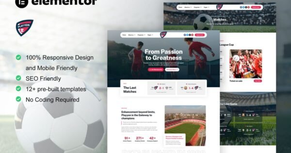 Playyon – Football Team & Sports Academy Elementor Pro Template Kit